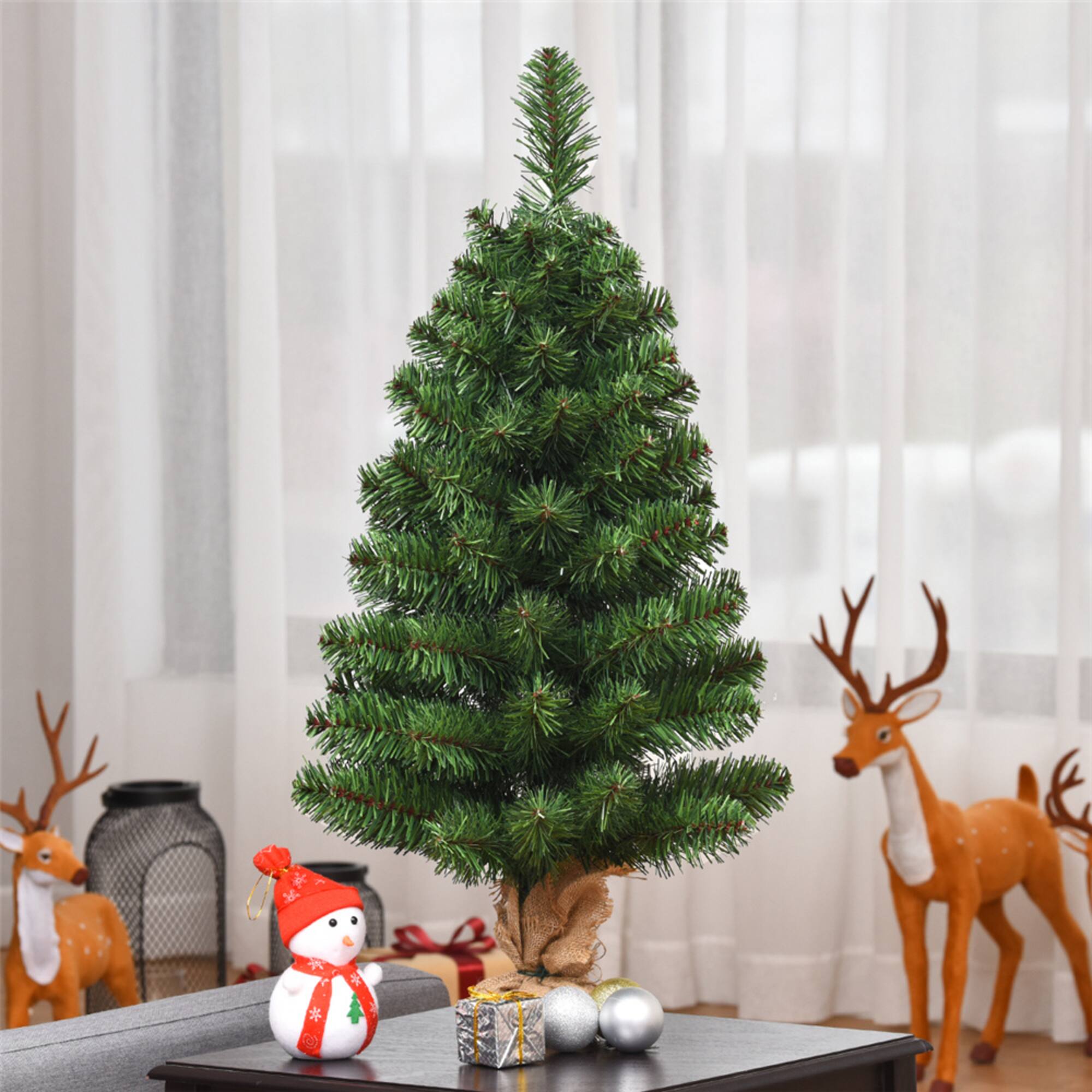 3ft. Unlit Green Pine Artificial Christmas Tree with Burlap Base